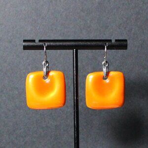 Chico's Silver and Orange Drop Square Earrings